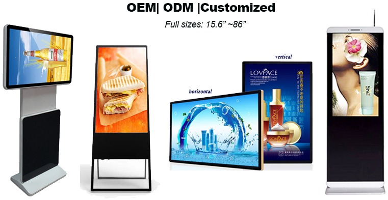 Customization Restaurant & Hotel Supplies Rotating 55inch Lcd Storefront Digital Signage 75 Inch