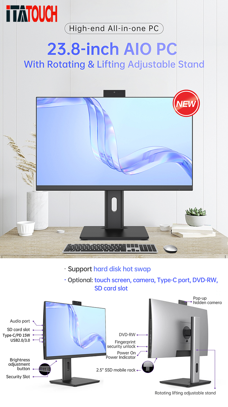Professional  23.8" All in one PC Monitors Touch Screen Gaming Monitor Full HD Support AIO Desktop Computer for Sale