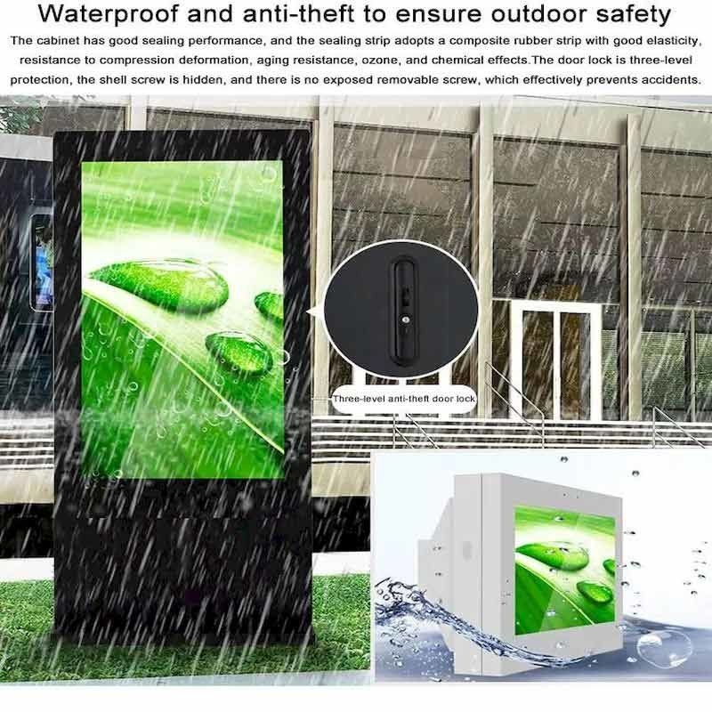 IP55 IP65 Outdoor Advertising Display 2500Nits Brightness LCD Advertising Display 75inch Floor Stand Outdoor Poster