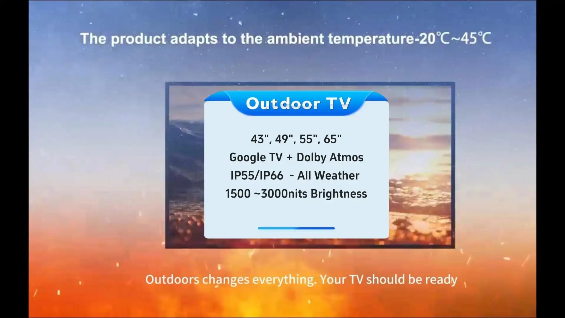 Hot Selling 43/49/55/65-Inch IP66 Outdoor TV Waterproof, 1500-2500 Nits High Brightness, Anti-Glare, All-Weather Use 1