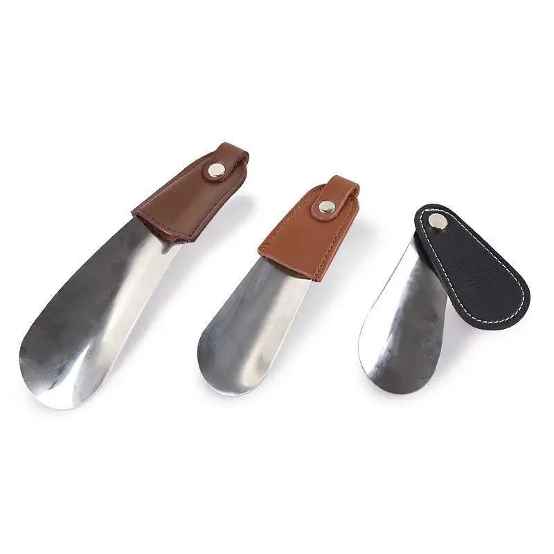 Home shoehorn stainless steel and real leather material easy to carry and wear shoes small home shoehorn 1