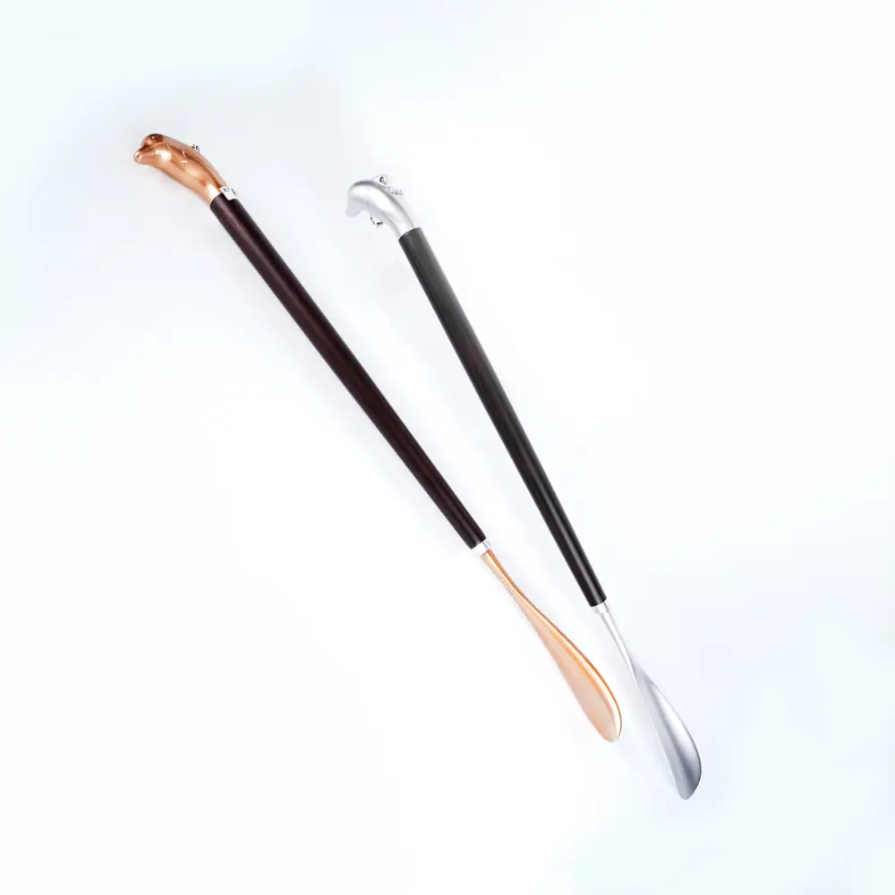 Factory Wholesale Metal Shoehorn Retro Durable Long Wood Handled Stainless Steel Shoe Horns 1
