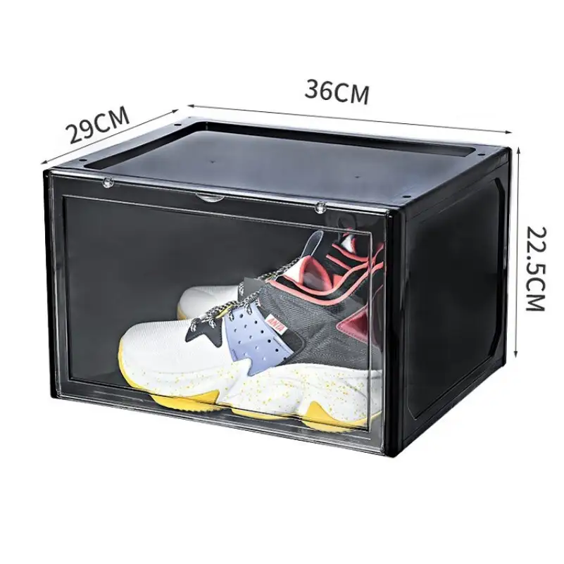 Wholesale Transparent Plastic Sneaker Stackable Shoe Storage Boxes Drop Front Acrylic Drawer Type Magnetic Clear Shoe Box 1