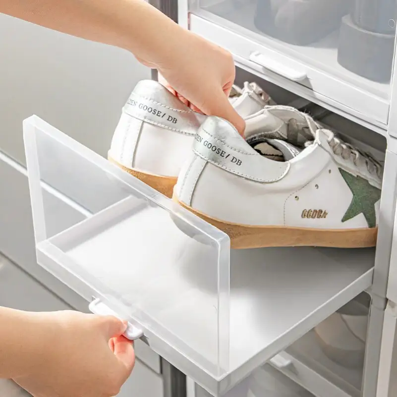 Acrylic Fold Magnetic Side Open Custom Organizer Case Giant Transparent Plastic Clear Sneaker Plastic Display Shoe Storage Box 1