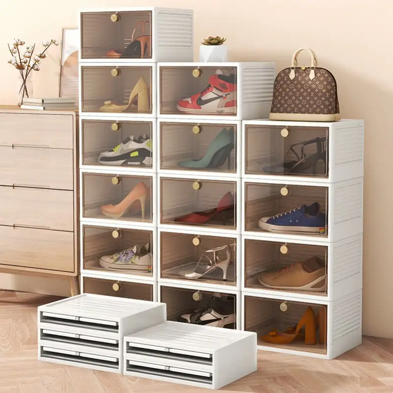 Custom Household Plastic Shoe Storage Container Installation-free and Foldable Organizer Stackable Folding Shoe Box 1