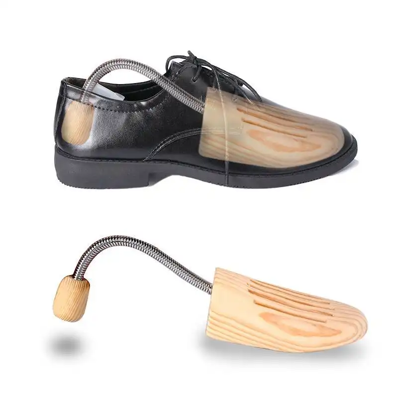 Adjustable wood shoe tree with metal spring tube shoe care shoe filler stretcher 1