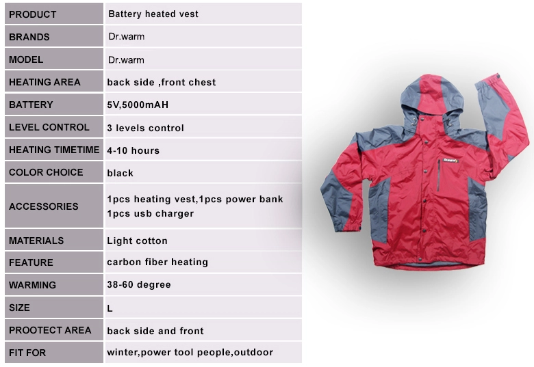 Dr. Warm grid electric jacket warmer with arch support design for outdoor 3