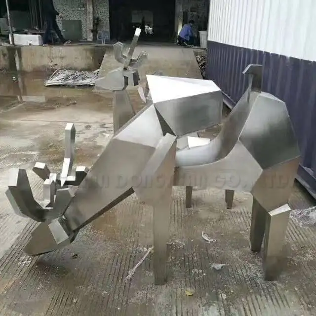 Modern Stainless Steel Matt Brush Hollow Deer Sculpture 1