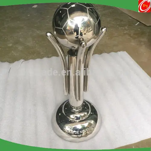 Custom Mirror Polished Gold Stainless Steel Trophy with Football Basketball Top 1