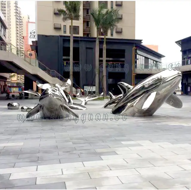 Stainless Steel Dolphin Sculpture , Metal Art for Plaza Outdoor Decoration 1
