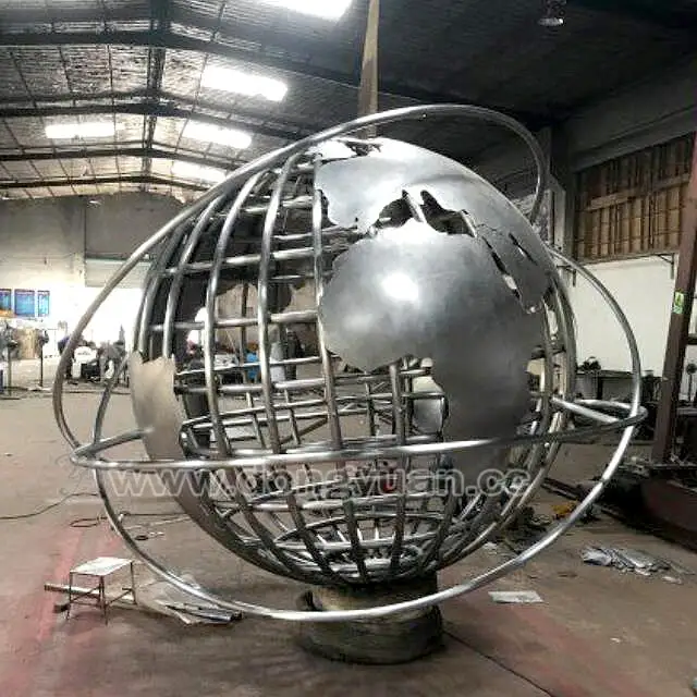 Stainless Steel World Map Globe Decoration , Large Steel Globe Sculpture 1