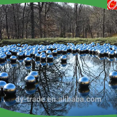 Garden Sculpture of Floating Mirrored Steel Sphere 1