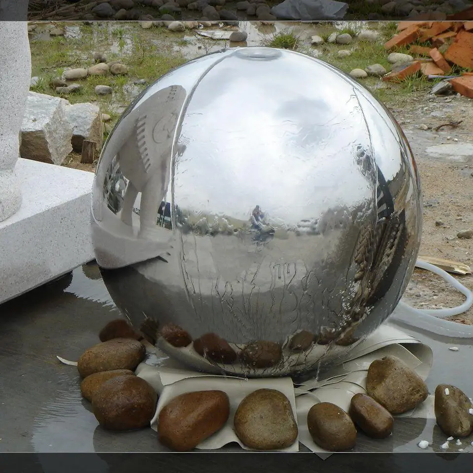 Garden Polished Stainless Steel Fountain Decoration Ball/Sphere with Square Base 1
