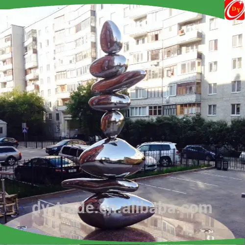 Decorative High Outdoor Round Cubic Stainless Steel Stone Sculpture 1