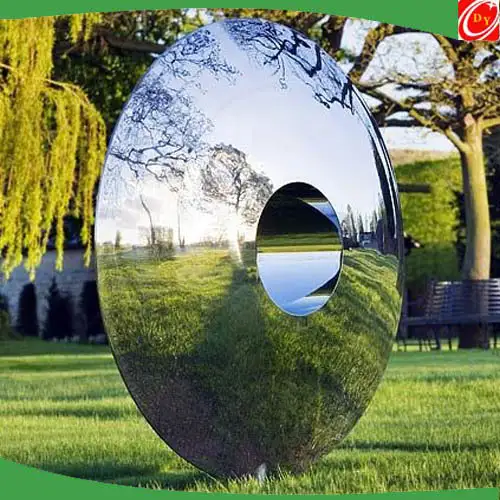 Conceptual Mirror-polished Stainless Steel Hollow Sculpture with Portal Hole 1