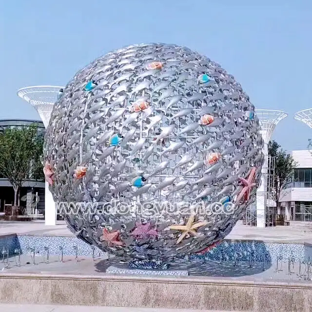 Modern Large Public Art Stainless Steel Fish Animal Sculpture Statues with Color 1