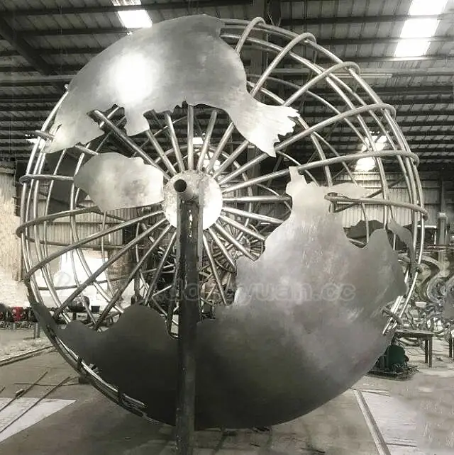 Polished and Carved StainlessSteel World Globe Ball /Large Outdoor Sculpture 1