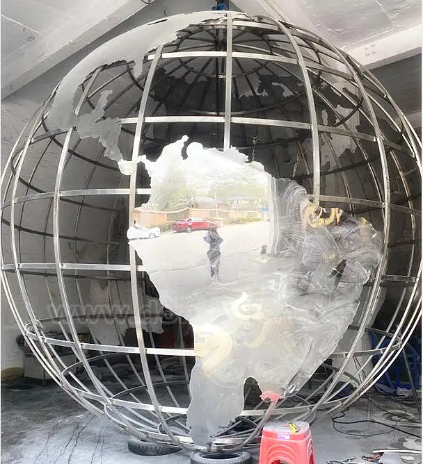 Inox Steel Ball , World Map Sculpture Orbs for Outdoor Decoration 1