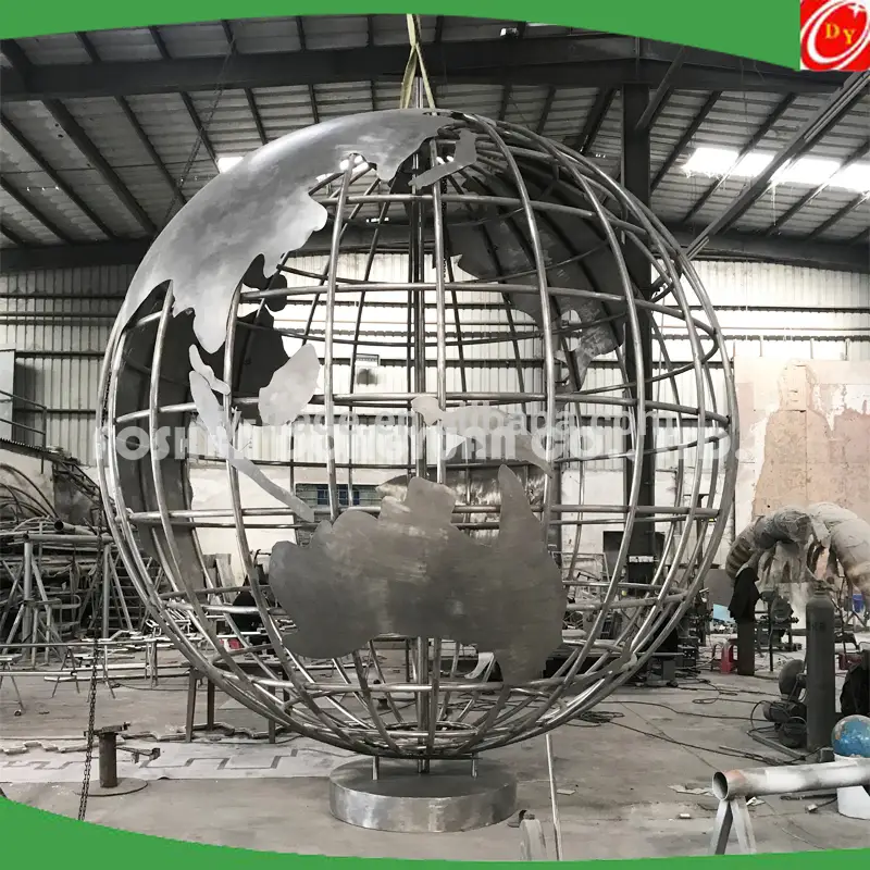 10 Feet Modern Outdoor Landscaping Stainless Steel Globe with World Map for Sale 1