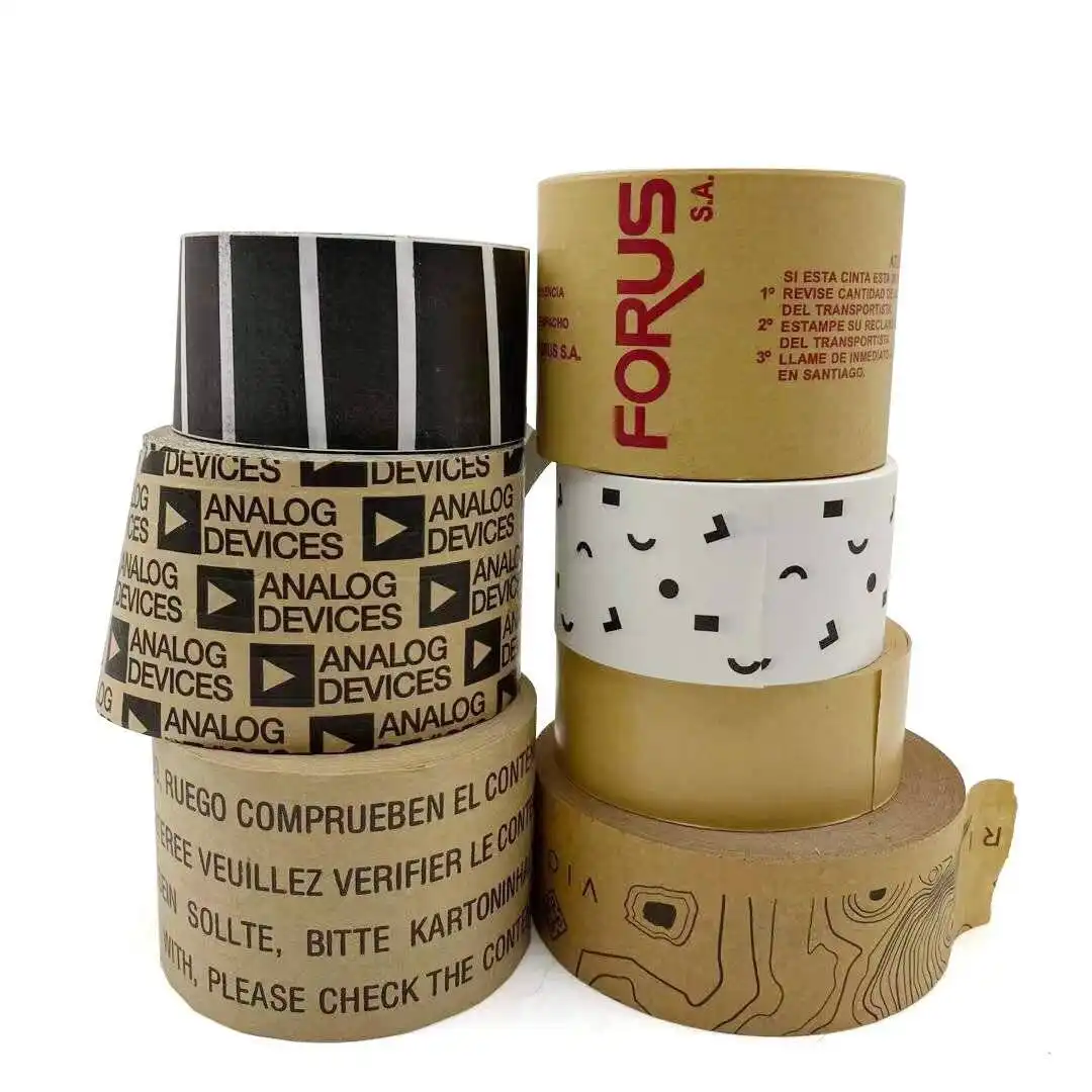 Custom Printed Logo Kraft Paper Tape Water Activated Gummed Reinforced Packing Tape 1
