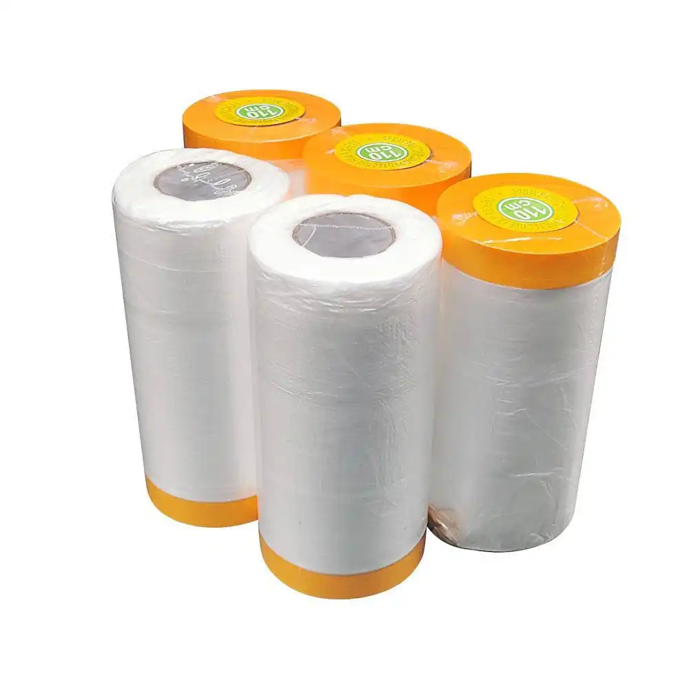 Pre-Taped Masking Film Pre-Folded Overspray Paintable Plastic Protective Sheeting for Auto Painting Cover Walls Furniture 1