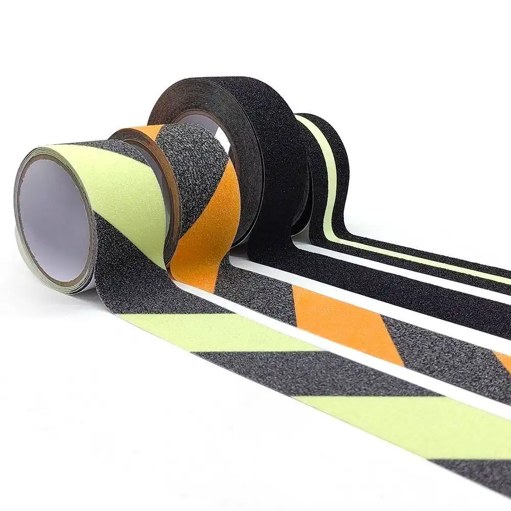 Black & Yellow Caution Non Skid Tape Roll for Stair Steps Ramp Traction Tread Staircases Grips Adhesive Non Slip Strips Walk 1