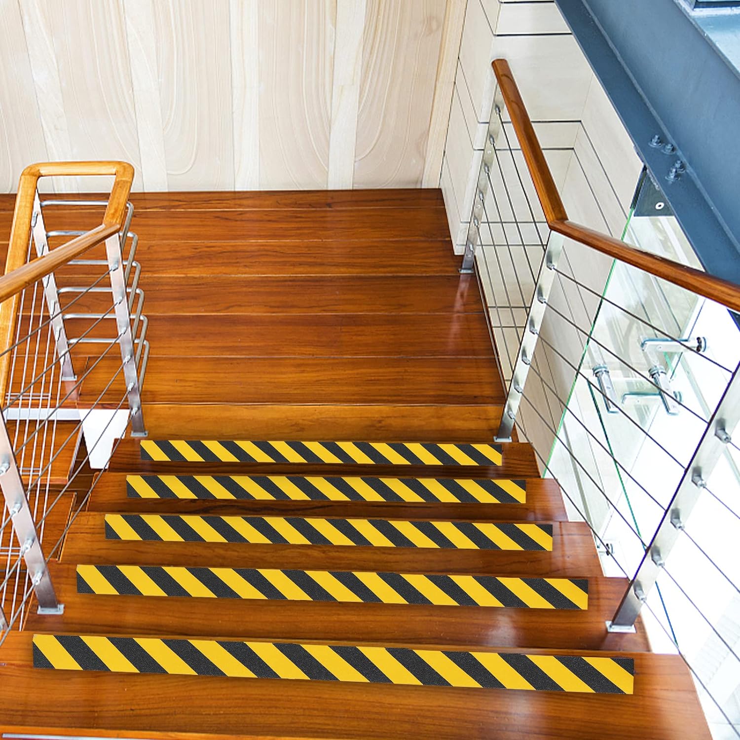 Black & Yellow Caution Non Skid Tape Roll for Stair Steps Ramp Traction Tread Staircases Grips Adhesive Non Slip Strips Walk 6