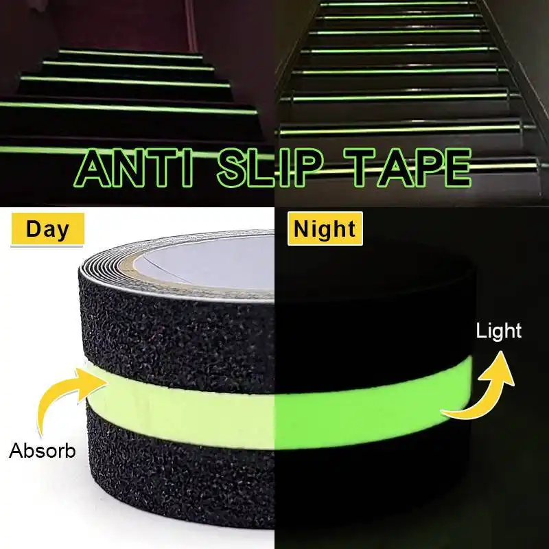 Glow in the Dark Luminous Anti Slip Tape Black Waterproof Durable Non Skid Adhesive Strip Grip Tape for Stairs 1