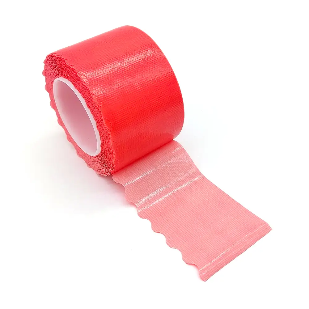 Red Serrated-Edge Stucco Polyethylene Tape with UV Resistant Removable for Indoor, Outdoor, Painting, Plumbing 1