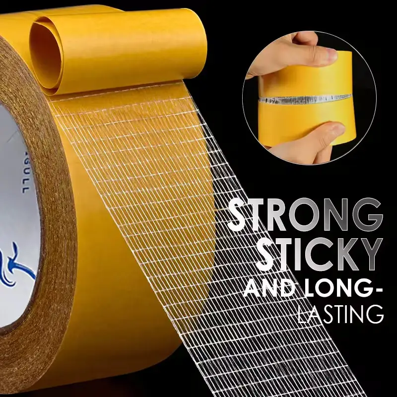 High Viscosity Long Lasting Strong Glue Yellow Mesh Fiberglass Filament Double Sided Adhesive Tape for Roller Blinds 1