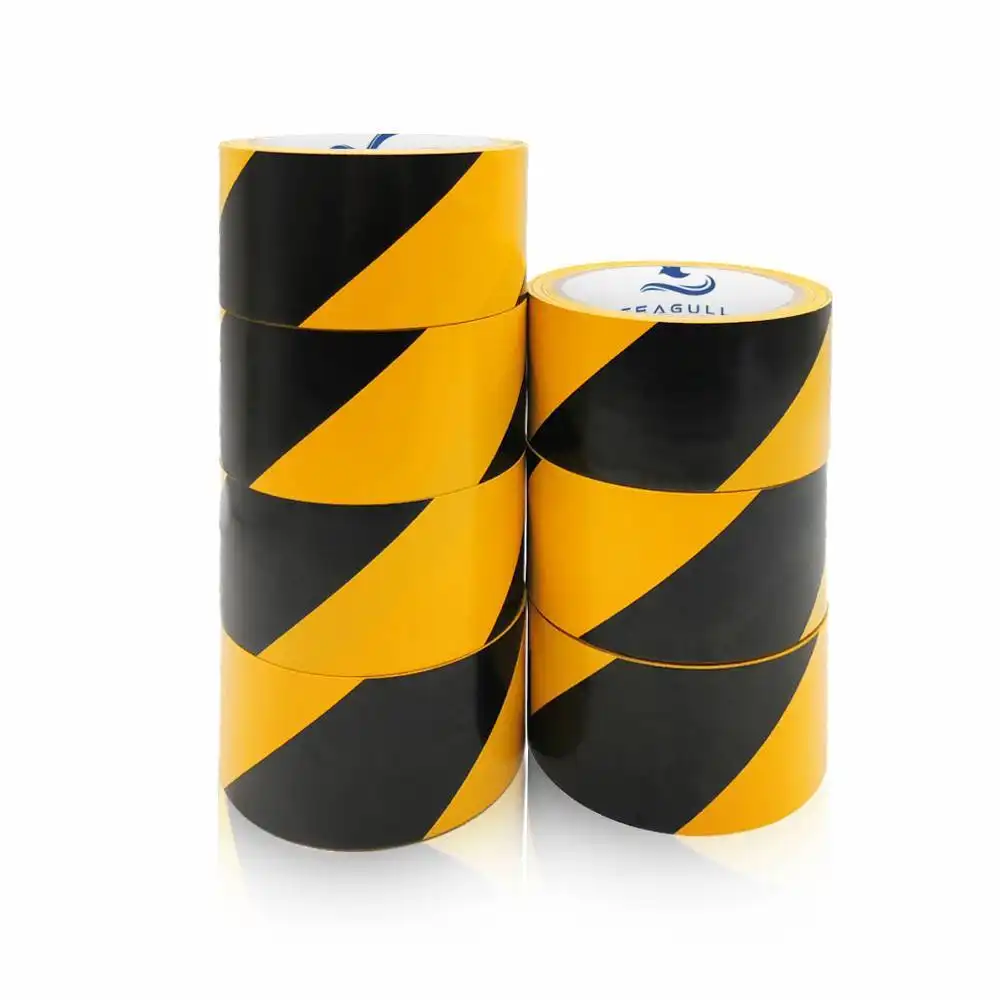 Yellow And Black PVC Floor Warning Tape Hazard Caution Self Adhesive Waterproof Warehouse Trail Vinyl Marking Tape 1