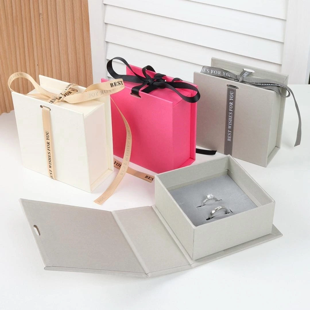 Customized logo book shaped flip jewelry necklace ring cassette ribbon 1