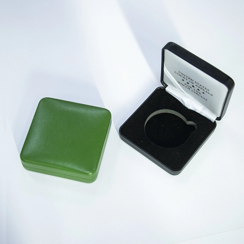 Custom Metal Leather Coin/Badge Box with Velvet Lining 1
