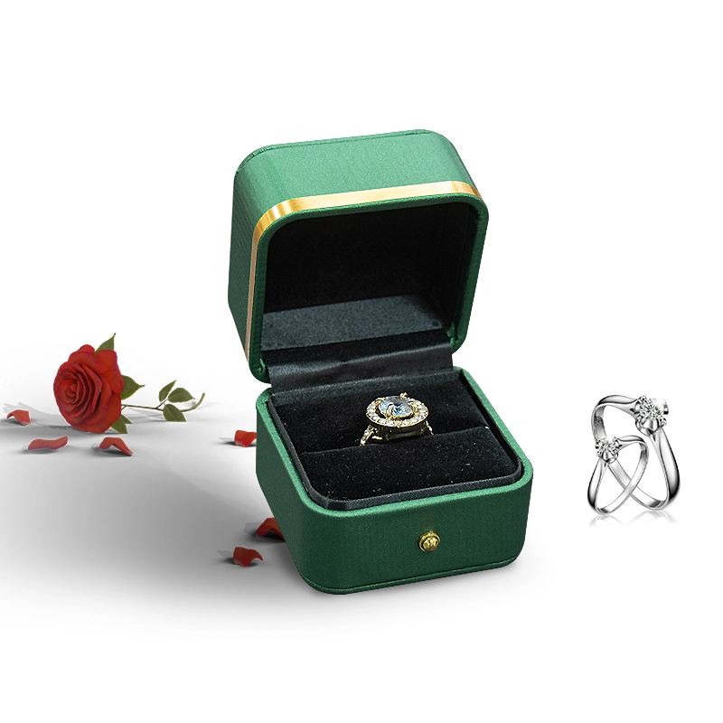 Opulent Premium PU Leather Jewelry Box dark green velvet wedding ring box Velvet with Gold Buckle and Golden Edge Ring Box 1