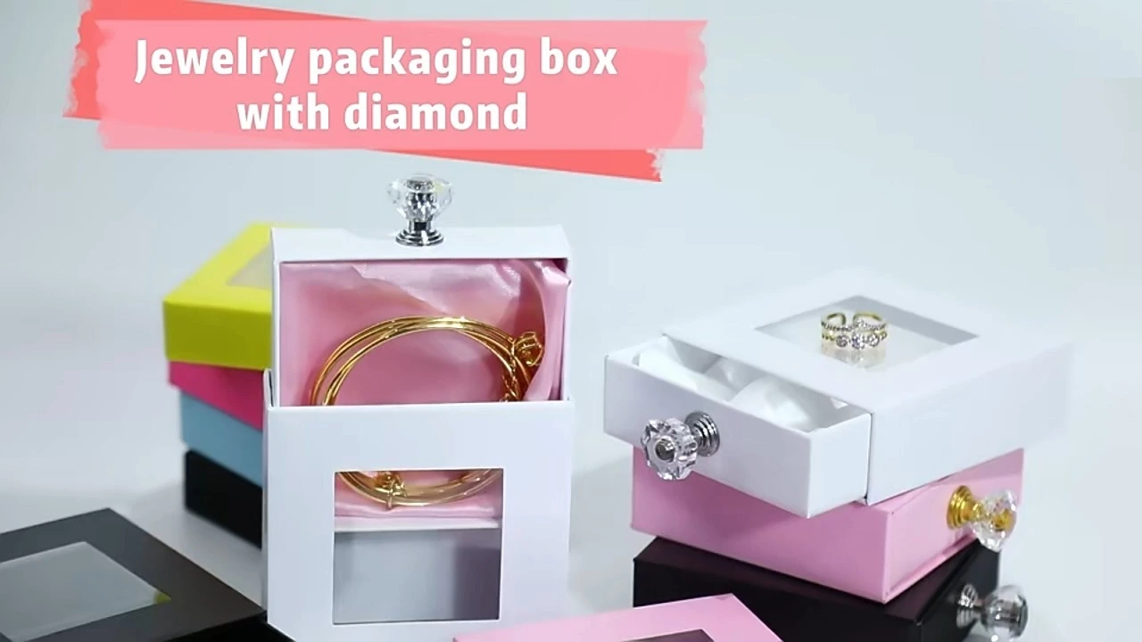Custom Sliding Drawers Luxury Jewelry Packaging Paper Gift Box with Handle for bracelet Jewelry Package with diamond 1