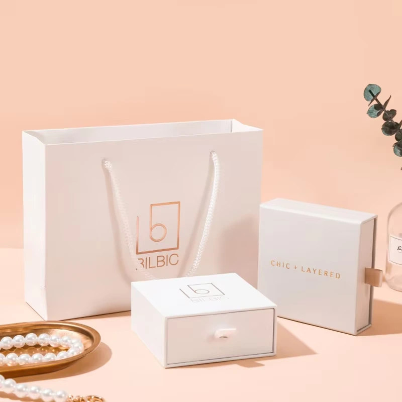 Luxury Necklace Pendant Bracelet Ring Paper Slide Out Drawer packaging jewelry Box Custom jewelry Boxes With Paper Bag 1
