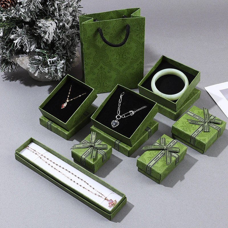 Luxury green jewelry paper box necklace earrings sky and earth cover jewelry box bracelet pendant packaging box 1