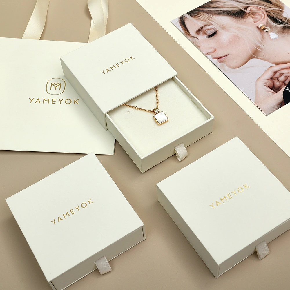 Customized hot selling ecological beige bracelet necklace earring packaging jewelry sliding drawer box 1