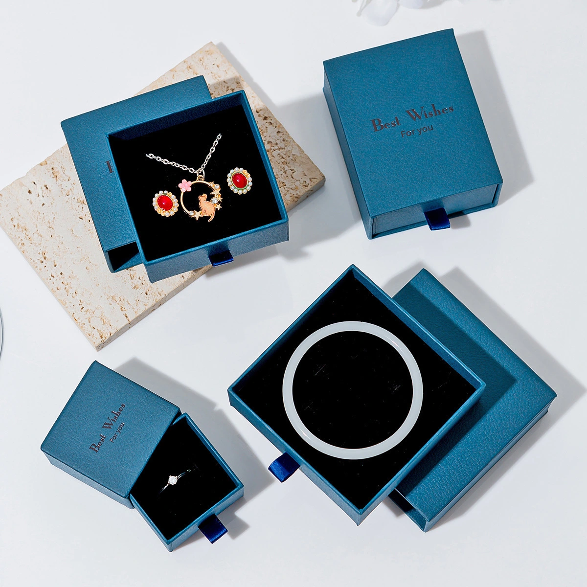 Customized fashion brand sliding drawer paper jewelry box, logo and gift bag, necklace earrings storage display box 1