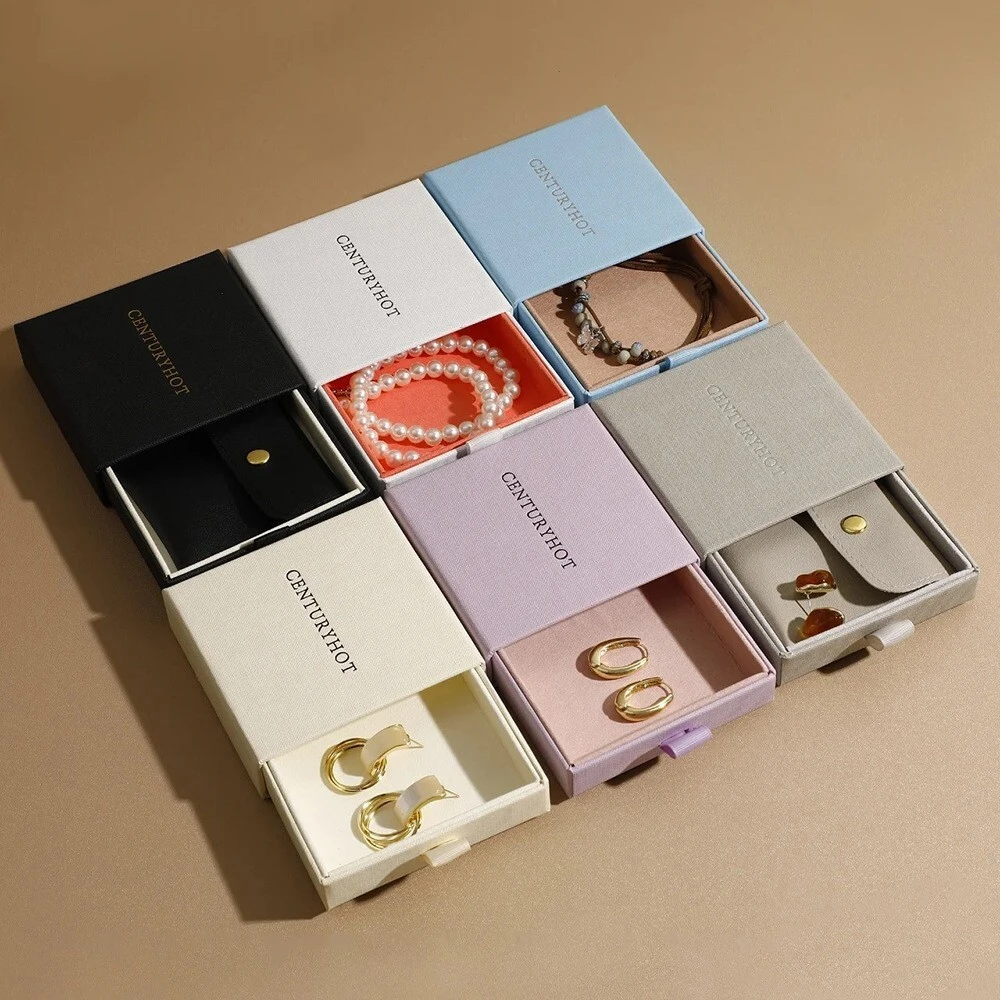 Customized drawer style jewelry box hot selling ecological beige necklace earrings packaging jewelry sliding drawer box 1