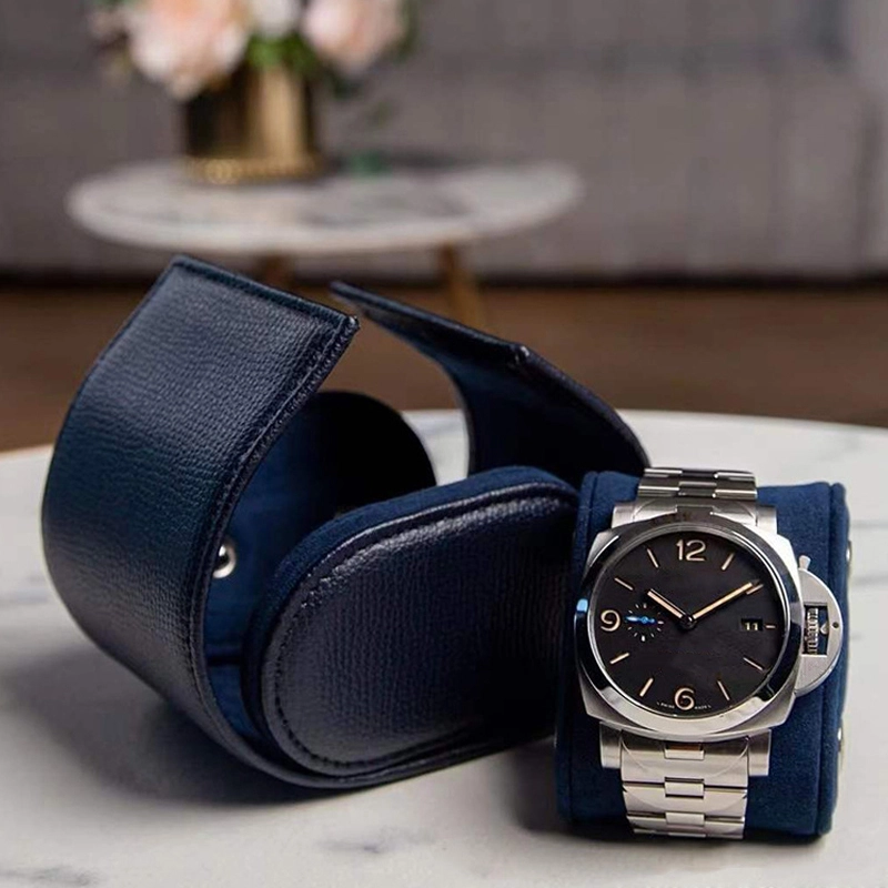 Luxury deep blue leather watch box supports customized color logo size high-end leather box 1