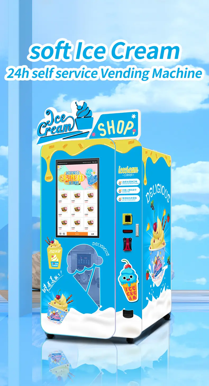 Máquina expendedora de helados de servicio suave, máquina expendedora automática de helados suaves con pantalla táctil grande de 32 pulgadas 1
