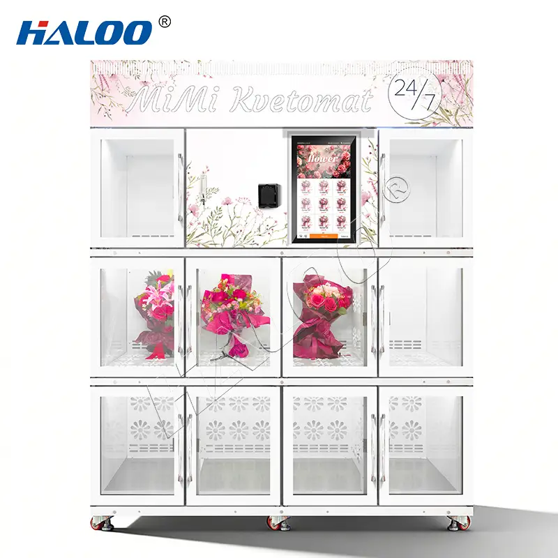 Haloo flower vending machine with thickened galvanized sheet and double-layer anti fog glass with cooling system 1