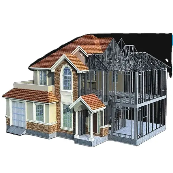 Furnished light steel structure prefabricated luxury villa two storey prefab house 1