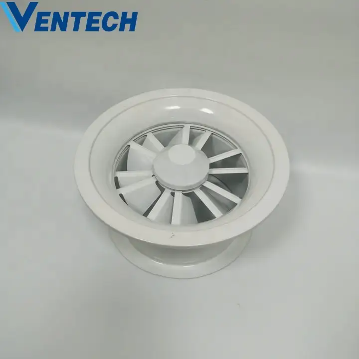 Ventilation Aluminum Round Adjustable Ceiling Circular Swirl Jet Diffuser For Hvac In Airport Side 1