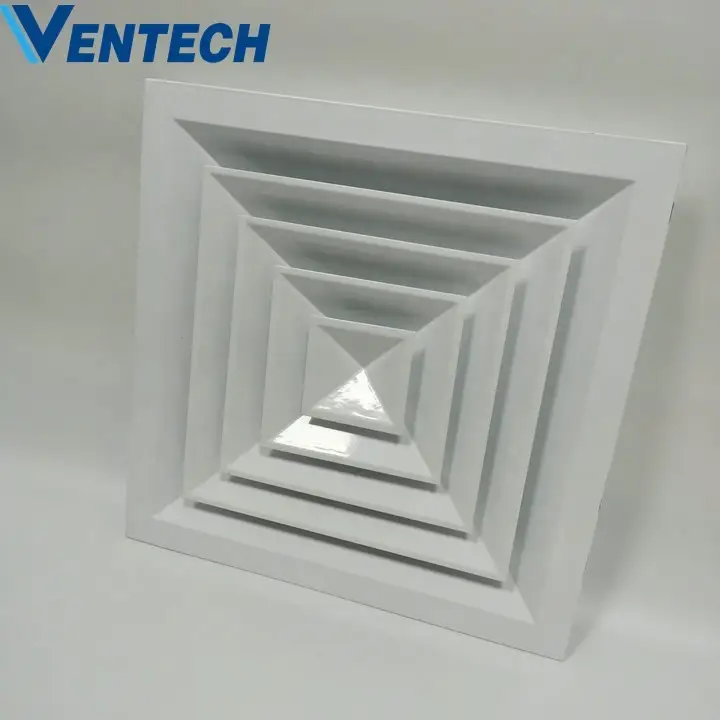 Hvac Abs Square Ceiling Air Vent Diffuser Plastic Multi-directional Adjustable Air Outlet Grille With Optional Pvc Neck Adaptor 1