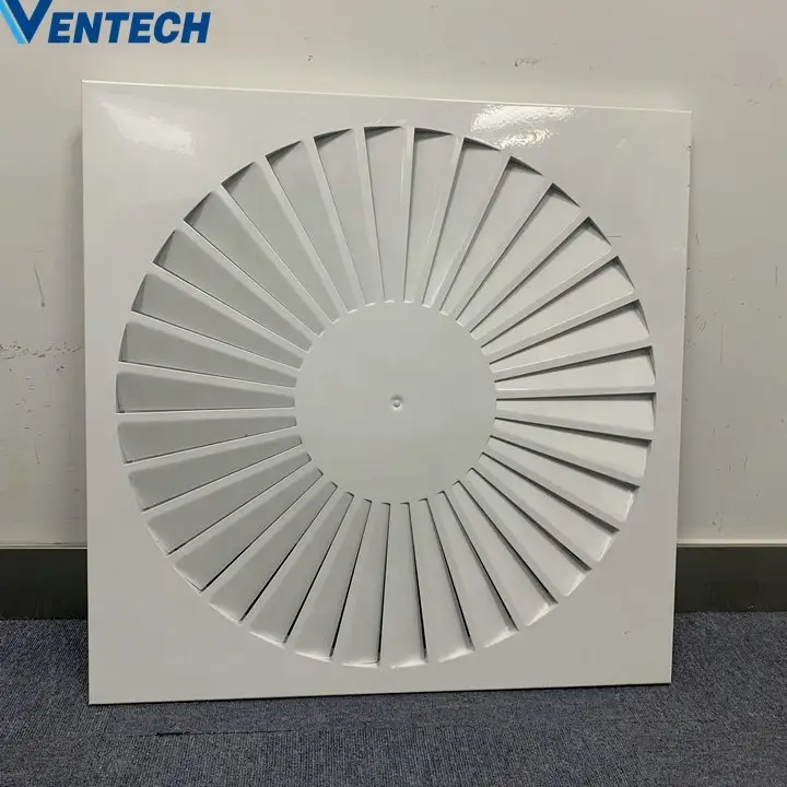 Air Conditioning Square 24 Fixed Blades Swirl Type Air Supply Ceiling Air Diffusers With Plenum Box 1