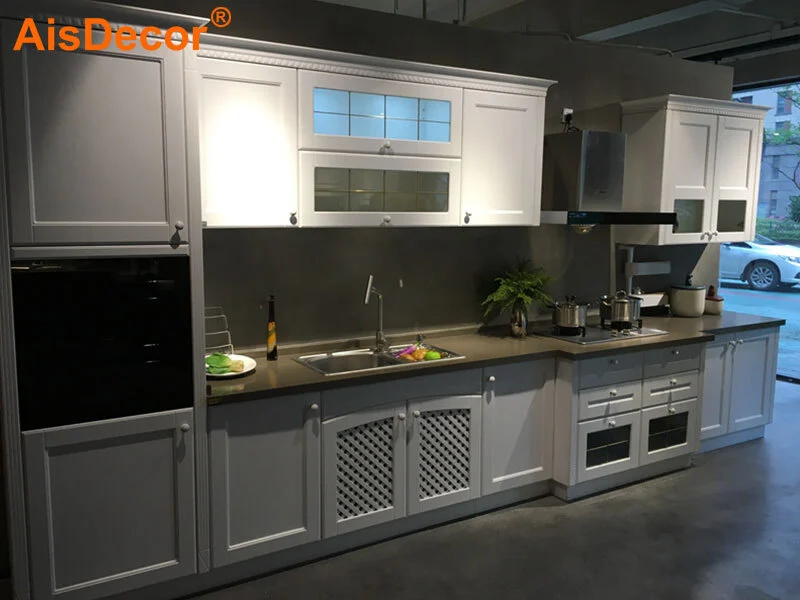 White Glass Door LED Light PVC Kitchen 1