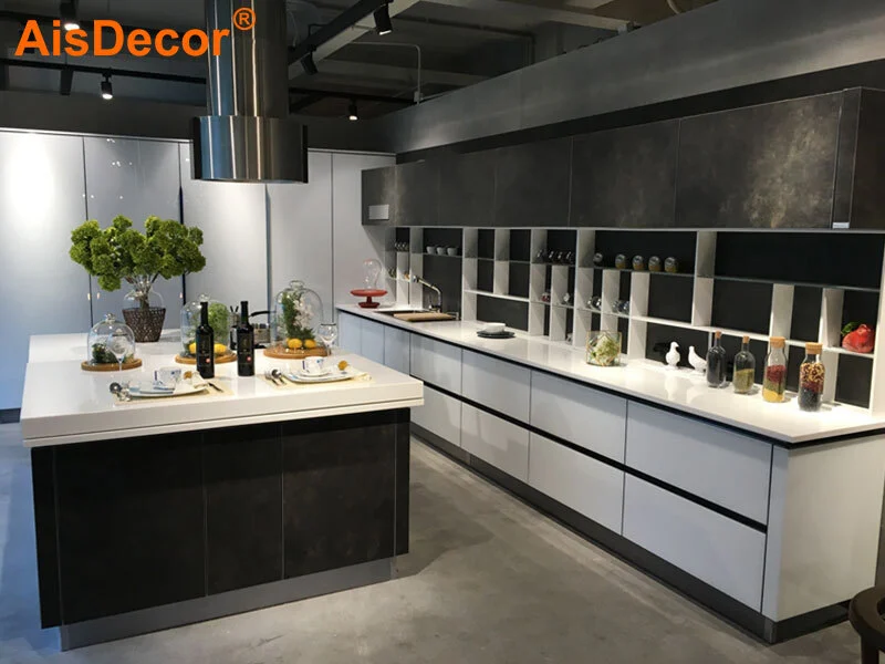 White Glass and Dark Brown Combo Pocket Door Kitchen 1