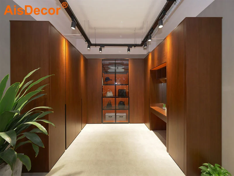 Wooden Laminate Orange Interior Glass Door Walk-in Closet 1